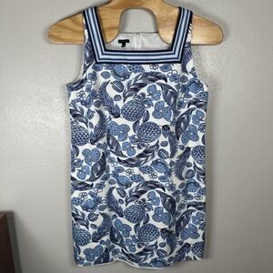 Talbots Womens 18 Blue White Floral Nature Sleeveless Cotton Dress Square Neck